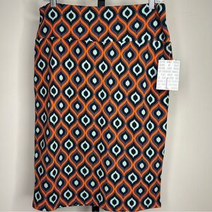LuLaRoe large(14-16) Pencil Skirt- Cassie‎ orange gray blue black nwt